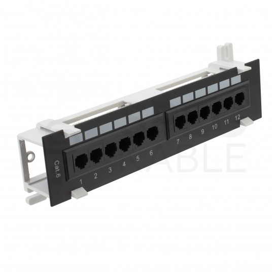 Patch panel RACK 10" kat.6 12p UTP naścienny 1U czarny