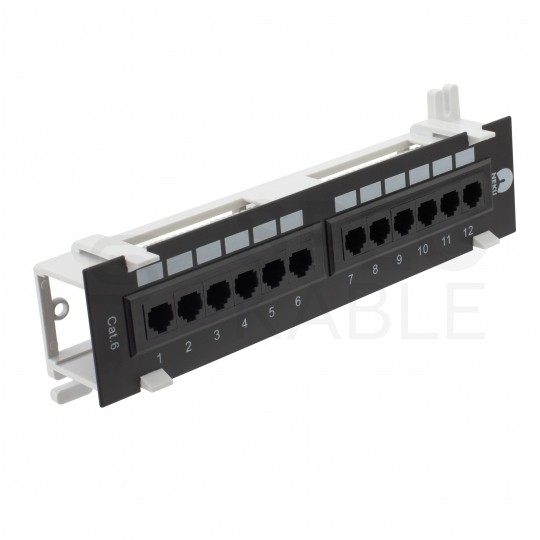 Patch panel RACK 10" kat.6 12p UTP naścienny 1U czarny NEKU