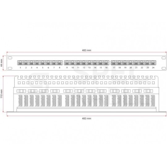 Patch panel RACK 19" kat.5e 24p FTP z półką 1U czarny Alantec