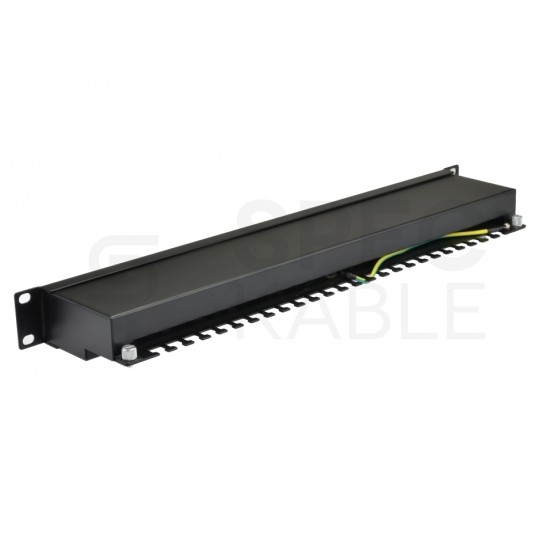 Patch panel RACK 19" kat.5e 24p FTP z półką 1U czarny NEKU