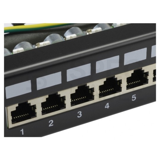 Patch panel RACK 19" kat.5e 24p FTP z półką 1U czarny NEKU