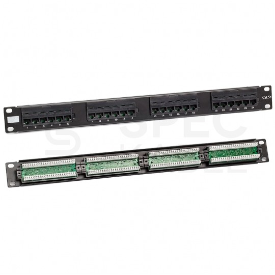 Patch panel RACK 19" kat.5e 24p UTP 1U czarny