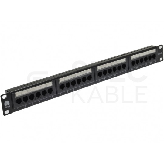 Patch panel RACK 19" kat.5e 24p UTP 1U czarny NEKU