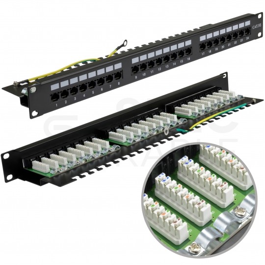 Patch panel RACK 19" kat.5e 24p UTP z półką 1U czarny BLANK