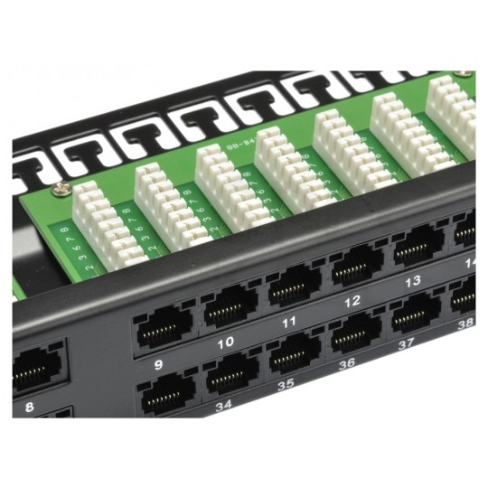 Patch panel RACK 19" kat.5e 48p UTP z półką 1U czarny NEKU
