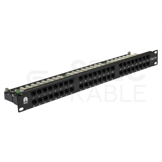 Patch panel RACK 19" kat.5e 48p UTP z półką 1U czarny NEKU