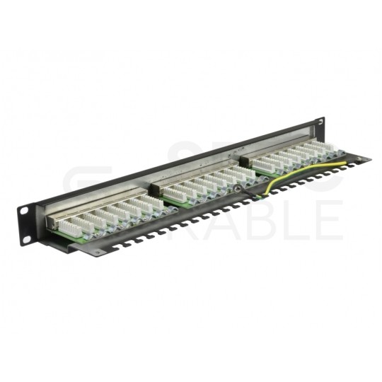 Patch panel RACK 19" kat.6 24p FTP z półką 1U czarny NEKU