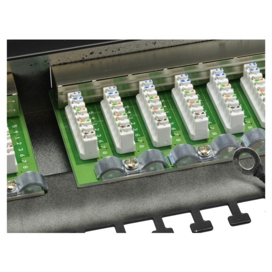 Patch panel RACK 19" kat.6 24p FTP z półką 1U czarny NEKU