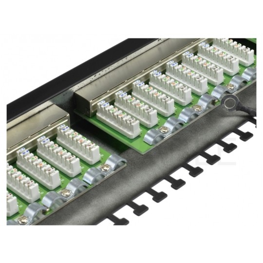 Patch panel RACK 19" kat.6 24p FTP z półką 1U czarny NEKU