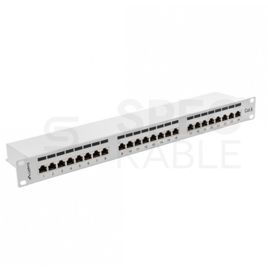 Patch panel RACK 19" kat.6 24p FTP z półką 1U szary LANBERG