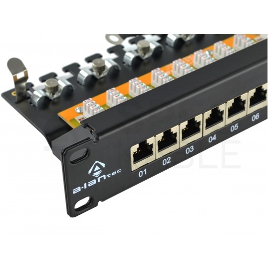 Patch panel RACK 19" kat.6 24p STP z półką czarny Alantec