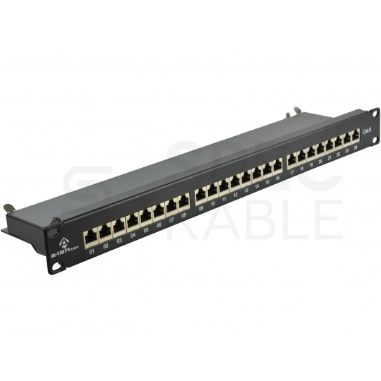 Patch panel RACK 19" kat.6 24p STP z półką czarny Alantec