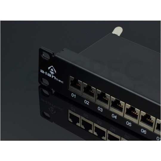 Patch panel RACK 19" kat.6 24p STP z półką czarny Alantec