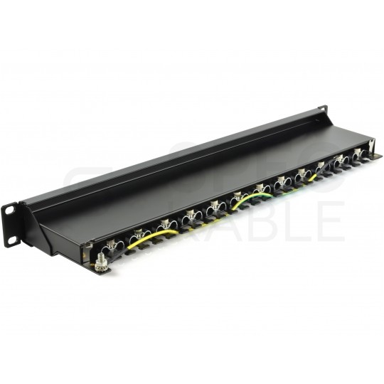 Patch panel RACK 19" kat.6 24p STP z półką czarny Alantec
