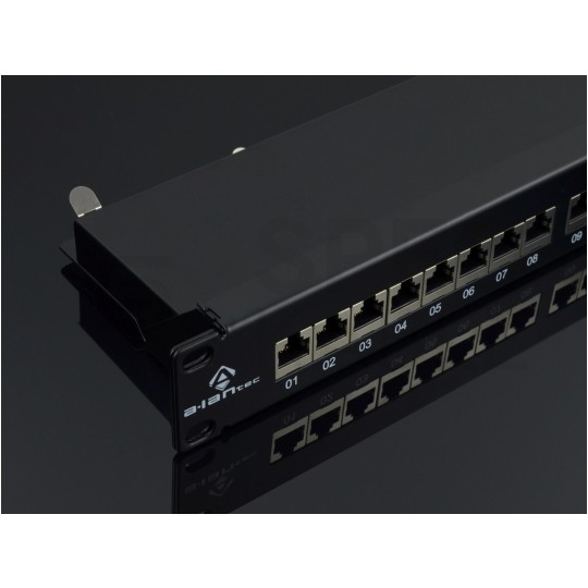 Patch panel RACK 19" kat.6 24p STP z półką czarny Alantec