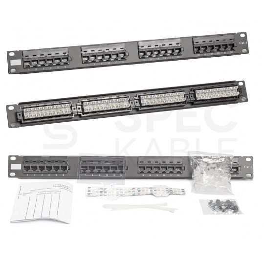 Patch panel RACK 19" kat.6 24p UTP 1U czarny