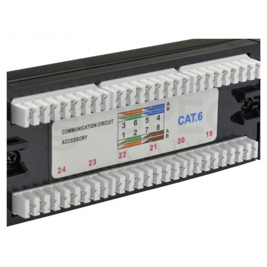 Patch panel RACK 19" kat.6 24p UTP 1U czarny NEKU