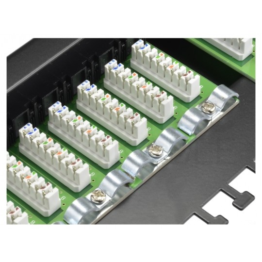 Patch panel RACK 19" kat.6 24p UTP z półką 1U czarny NEKU