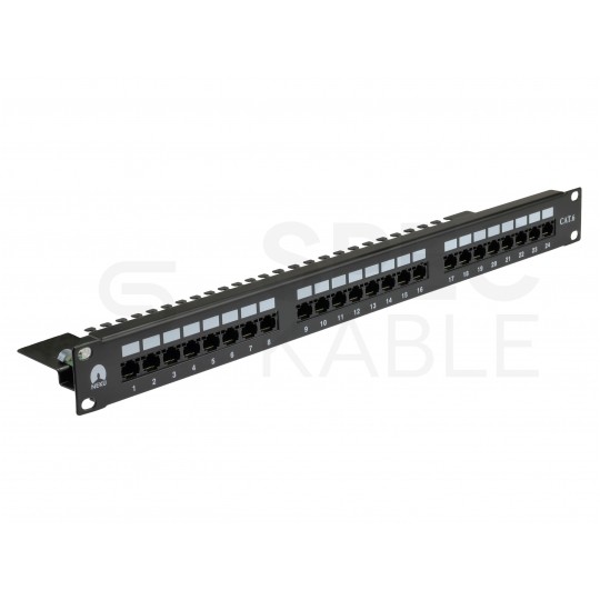 Patch panel RACK 19" kat.6 24p UTP z półką 1U czarny NEKU
