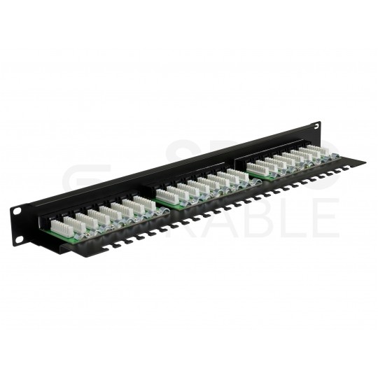Patch panel RACK 19" kat.6 24p UTP z półką 1U czarny NEKU