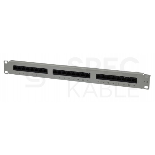 Patch panel RACK 19" kat.6 24p UTP z półką 1U szary