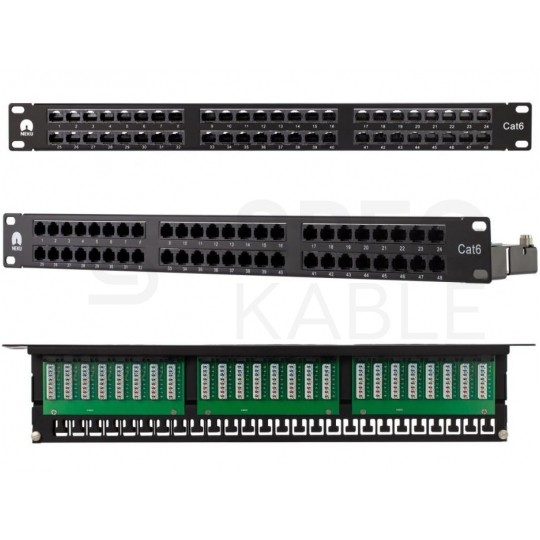 Patch panel RACK 19" kat.6 48p UTP z półką 1U NEKU