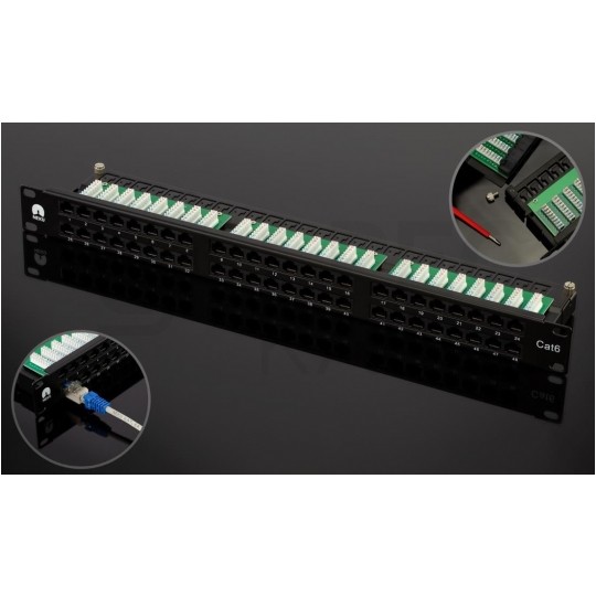 Patch panel RACK 19" kat.6 48p UTP z półką 1U NEKU
