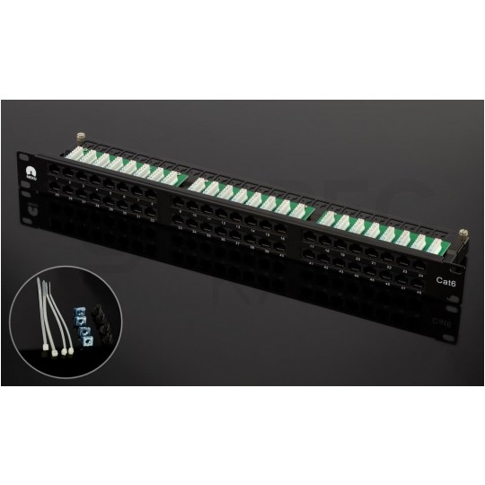 Patch panel RACK 19" kat.6 48p UTP z półką 1U NEKU
