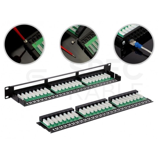 Patch panel RACK 19" kat.6 48p UTP z półką 1U NEKU