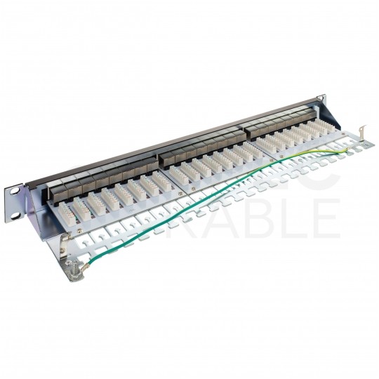 Patch panel RACK 19" kat.6A 24p FTP z półką 1U czarny NEKU