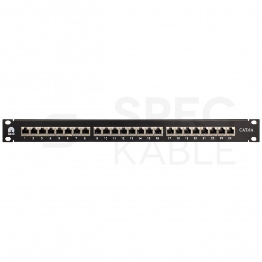Patch panel RACK 19" kat.6A 24p FTP z półką 1U czarny NEKU