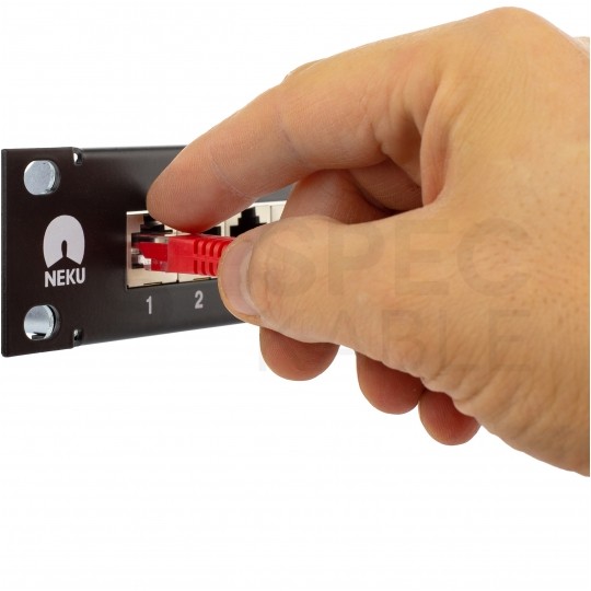 Patch panel RACK 19" kat.6A 24p FTP z półką 1U czarny NEKU