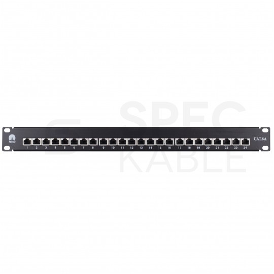 Patch panel RACK 19" kat.6A 24p FTP z półką 1U czarny NEKU