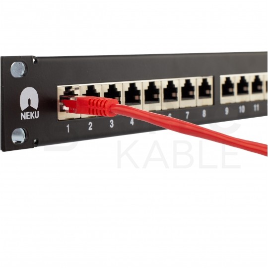 Patch panel RACK 19" kat.6A 24p FTP z półką 1U czarny NEKU