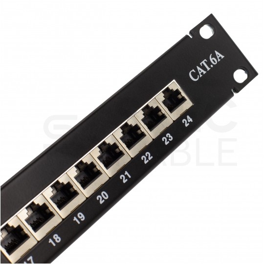 Patch panel RACK 19" kat.6A 24p FTP z półką 1U czarny NEKU