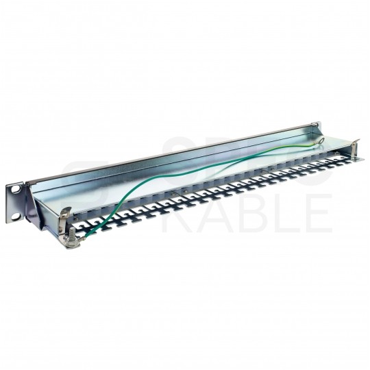 Patch panel RACK 19" kat.6A 24p FTP z półką 1U czarny NEKU