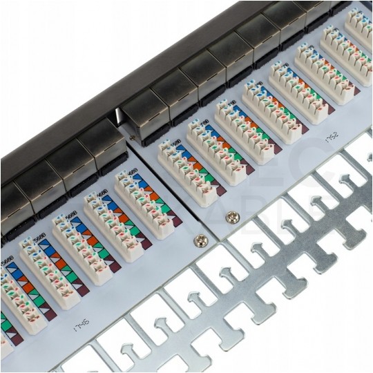Patch panel RACK 19" kat.6A 24p FTP z półką 1U czarny NEKU