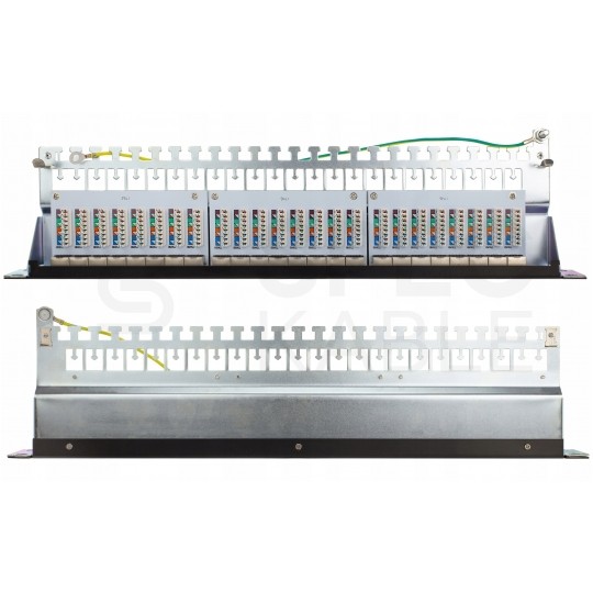 Patch panel RACK 19" kat.6A 24p FTP z półką 1U czarny NEKU