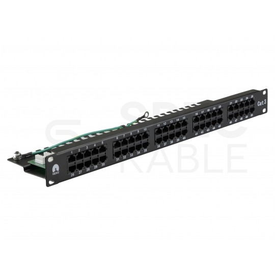 Patch panel telefoniczny RACK 19" kat.3 50xRJ45 1U czarny NEKU