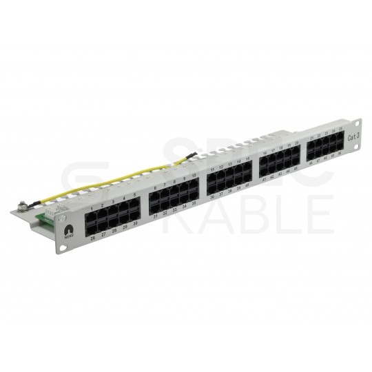 Patch panel telefoniczny RACK 19" kat.3 50xRJ45 8P4C 1U szary