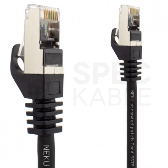Patchcord S/FTP kat.6A PiMF kabel sieciowy LAN 2x RJ45 linka LSOH czarny 1m NEKU