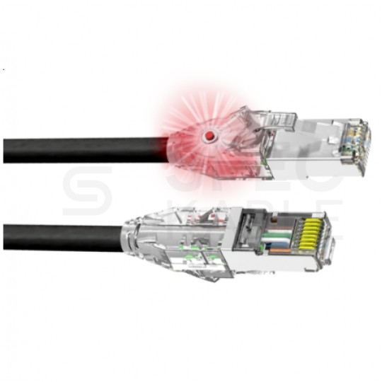 Patchcord U/FTP kat.6A LSOH kabel sieciowy LAN 2x RJ45 czarny z wbudowaną identyfikacją LED 0,5m WireArte