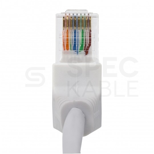Patchcord UTP kat.5e kabel sieciowy LAN 2x RJ45 kątowy linka biały 2m Goobay