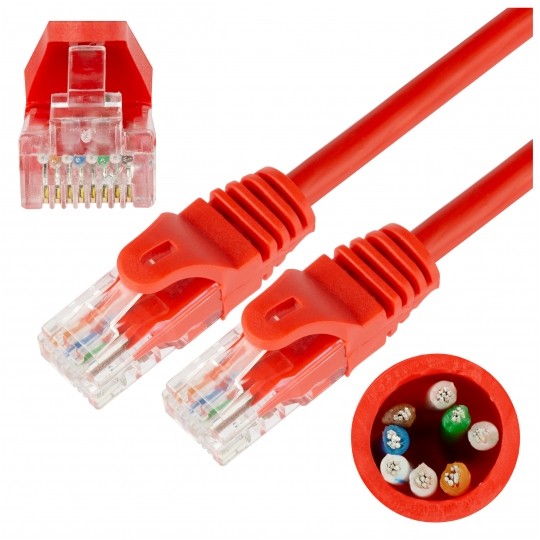 Patchcord UTP kat.5e kabel sieciowy LAN 2x RJ45 linka czerwony 3m NEKU