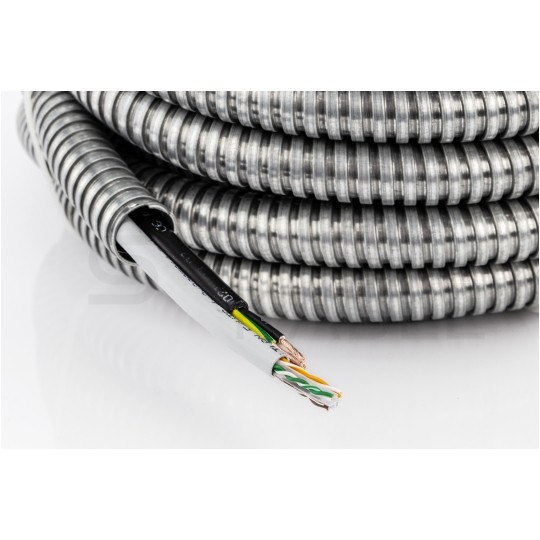 Peszel ochronny metalowy Anaconda Multiflex roz.25 bezhalogenowy samogasnący rura karbowana elastyczna FCCN 1250N UV IP40 metaliczny 25m