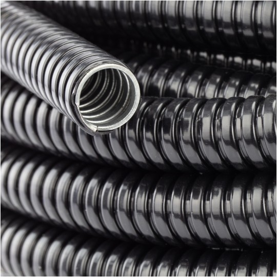 Peszel ochronny metalowy Anaconda Multitite roz.25 rura karbowana elastyczna FCC w powłoce PVC 1250N UV IP67 czarny 25m