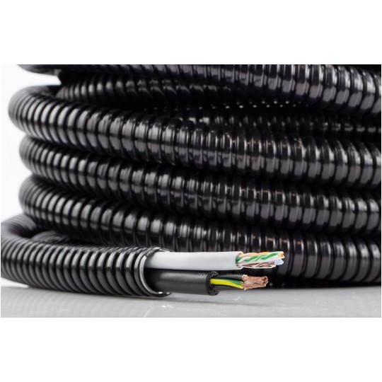 Peszel ochronny metalowy Anaconda Multitite roz.25 rura karbowana elastyczna FCC w powłoce PVC 1250N UV IP67 czarny 25m