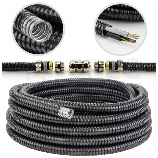 Peszel ochronny metalowy Anaconda Multitite roz.25 rura karbowana elastyczna FCE-PU-V0 w powłoce PUR LSOH 1250N UV IP67 czarny 25m