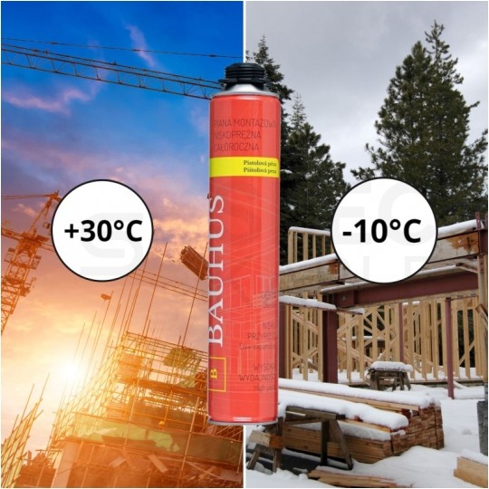 Piana montażowo-uszczelniająca, pianka niskoprężna pistoletowa 750ml BAUHUS