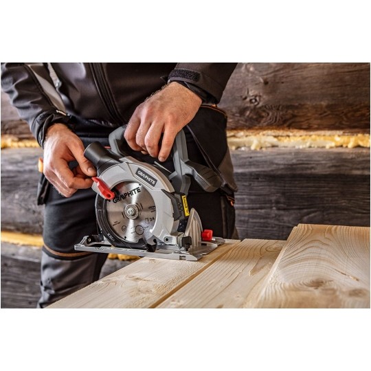 Piła, pilarka tarczowa, krajzega akumulatorowa 18V do cięcia drewna, tarcza 150x10mm w zestawie z akumulatorem 4Ah i ładowarką ENERGY+ GRAPHITE 58G008-BC